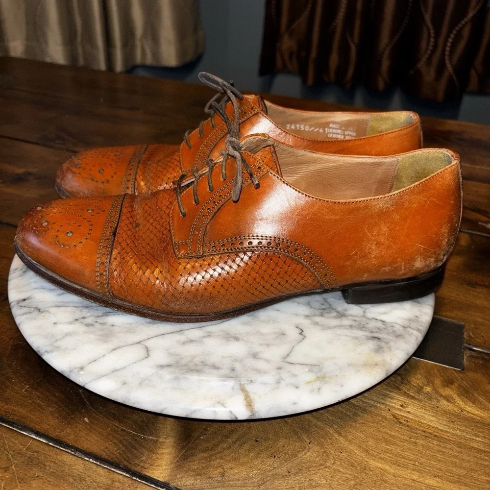 VTG Bostonian Italian Florentine Shoe Men Sz 9 W Pebble Cap Toe Derby Italy